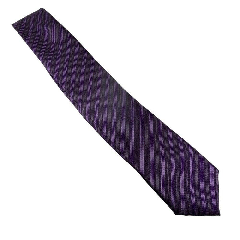Egara Men's Warehouse Tie NEW Purple Striped Plaid Contrast 100% Silk 3" Width